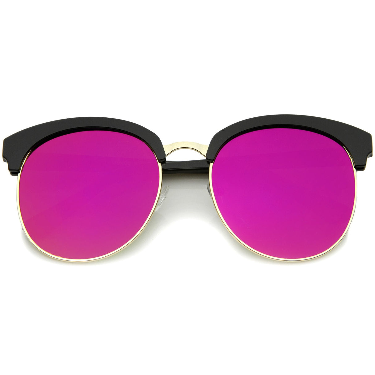 Women's Oversize Round Half Frame Flash Lens Sunglasses A388 from zeroUV