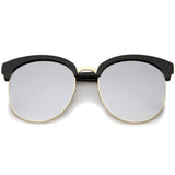 Women's Oversize Round Half Frame Flash Lens Sunglasses A388 from zeroUV