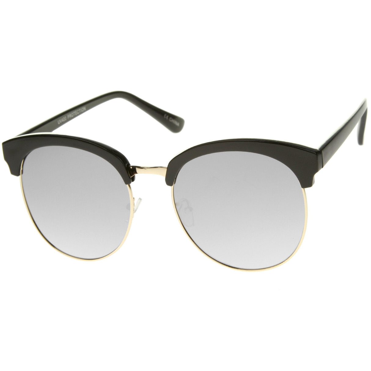 Women's Oversize Round Half Frame Flash Lens Sunglasses A388 from zeroUV