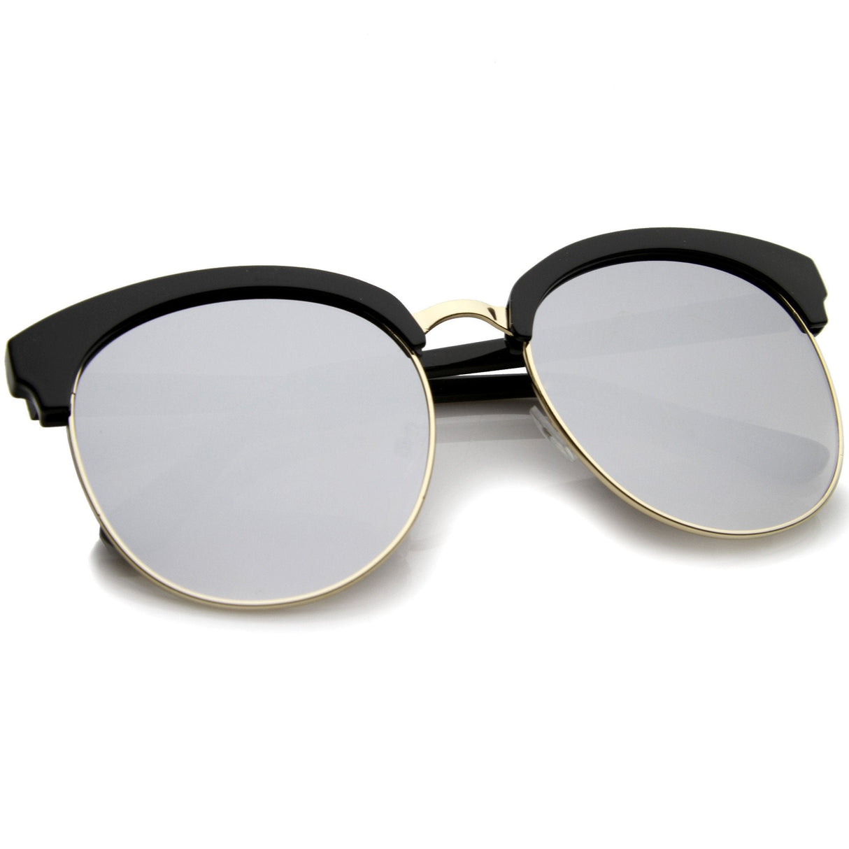 Women's Oversize Round Half Frame Flash Lens Sunglasses A388 from zeroUV