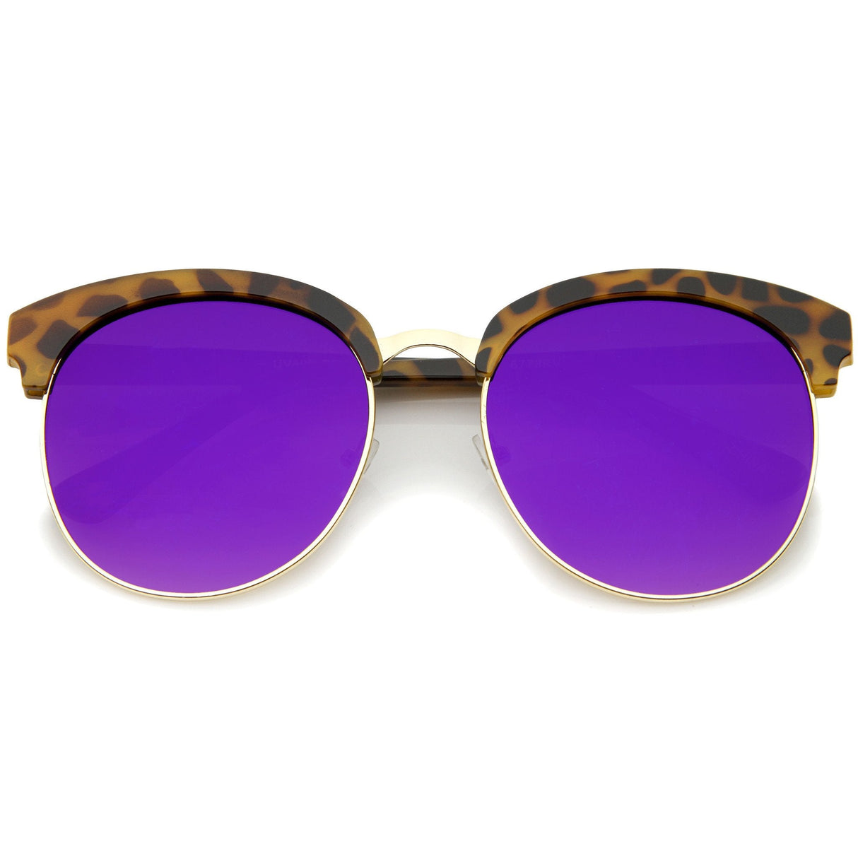 Women's Oversize Round Half Frame Flash Lens Sunglasses A388 from zeroUV