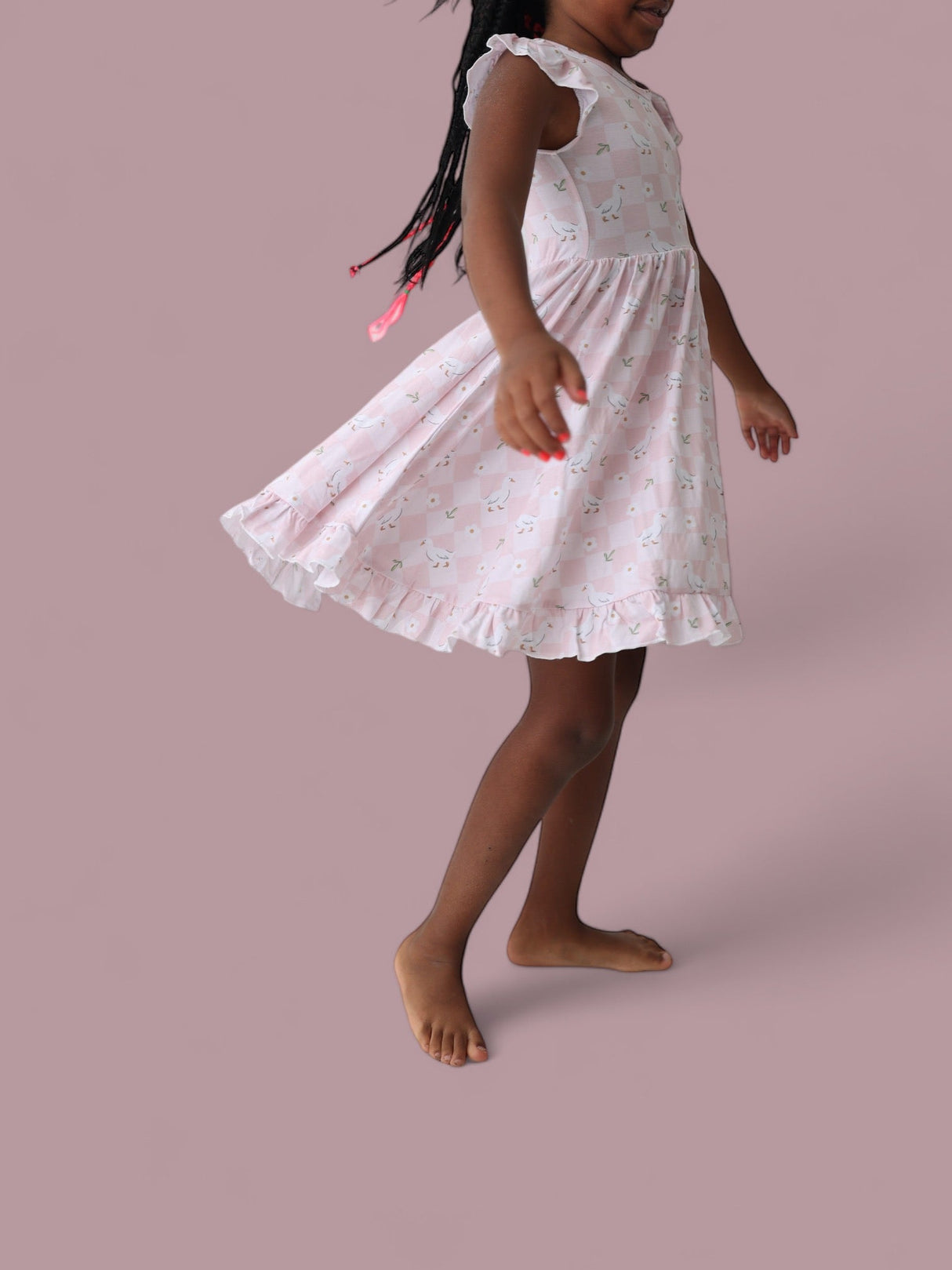 EXCLUSIVE DUCKS AND DAISIES DREAM CAP SLEEVE RUFFLE DRESS from DREAM BIG LITTLE CO