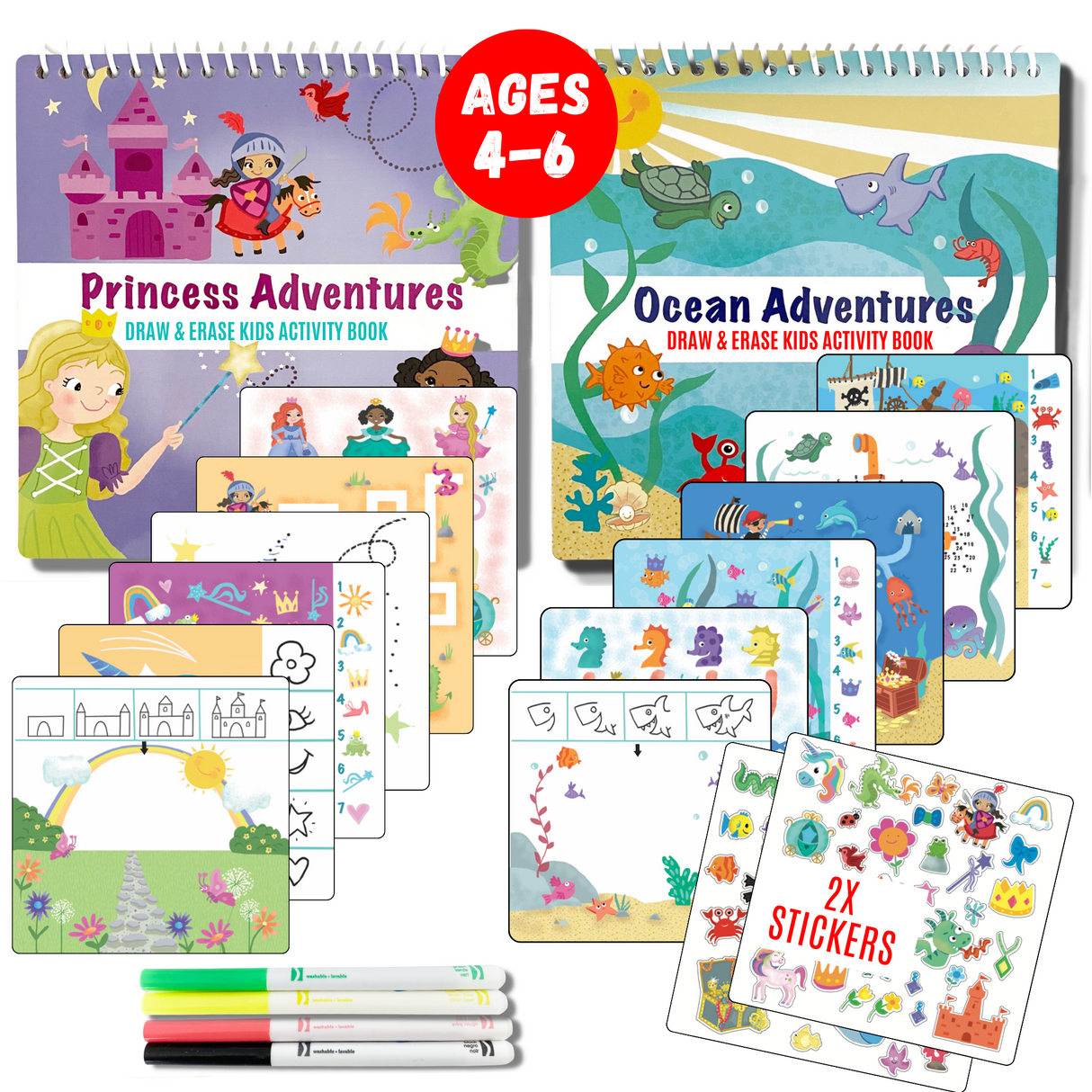 Small 7" Dry Erase Activity Book (incl. 2 Washable Markers & Reusable Stickers) from UnbuckleMe®