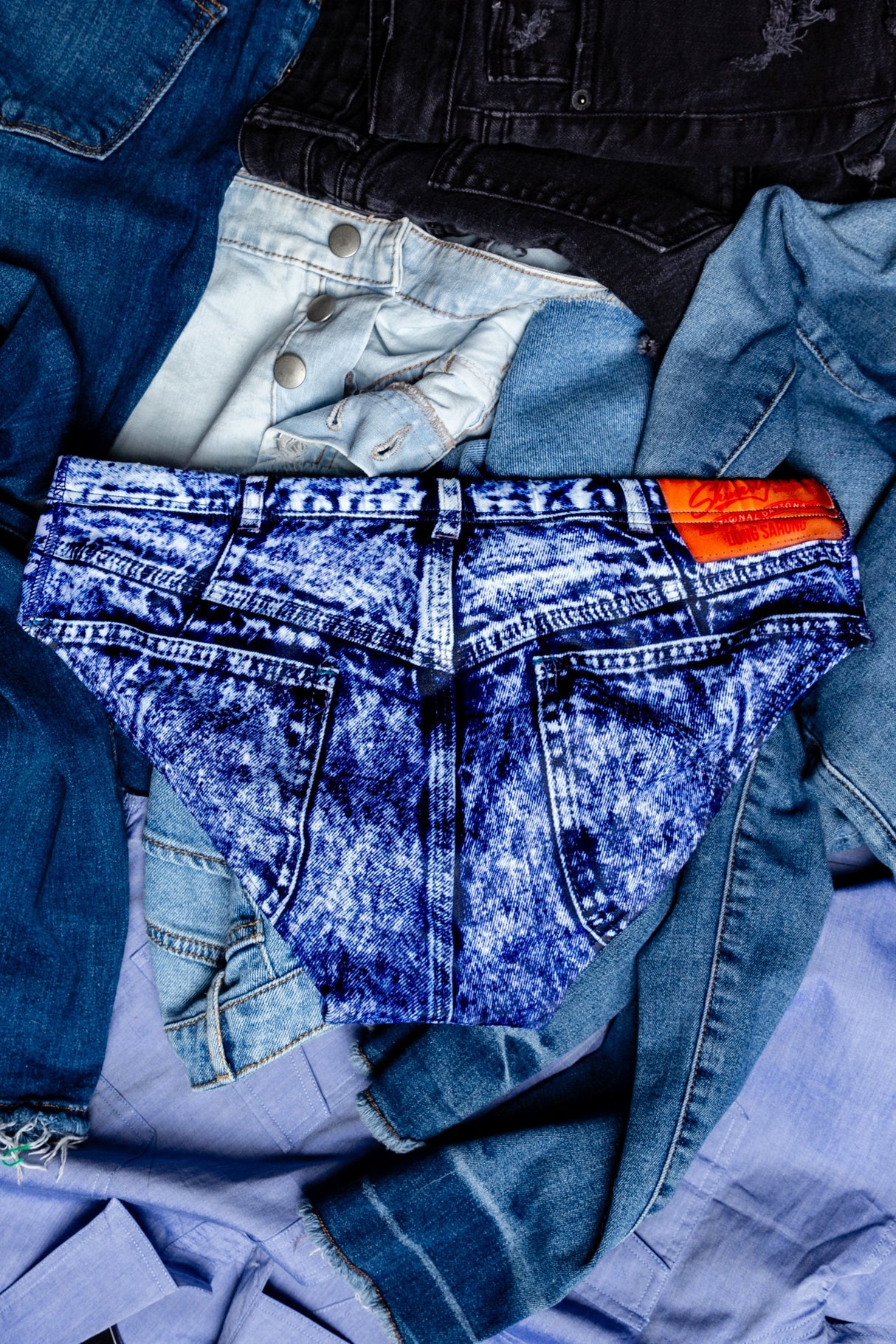 The Daytona Dong Sarong | Denim Print Swim Brief from Shinesty