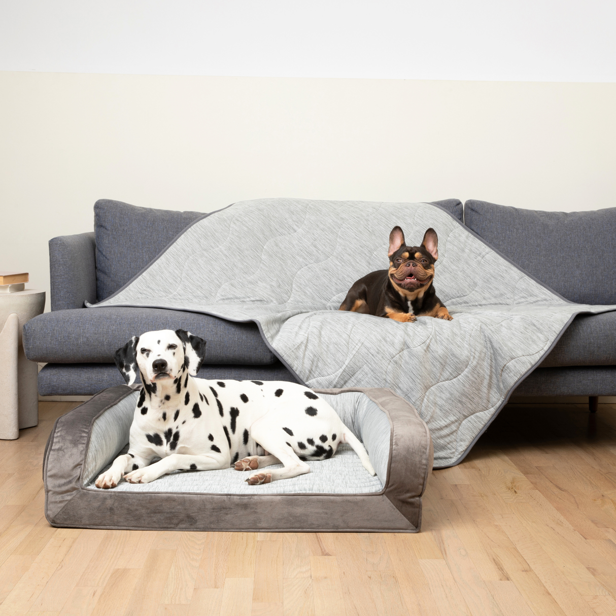 PupChill™ Cooling Bolster Dog Bed + Waterproof Blanket Bundle - Arctic Grey from Paw.com