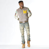 M4315 Vercelli Plaid Varsity Jacket - Khaki From Makobi Jeans USA