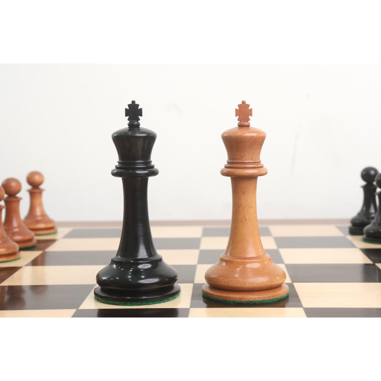 Cooke Type Staunton Chess Set- Chess Pieces Only 1849 - Ebony Wood & Antiqued Boxwood - 4.3" King From Royal Chess Mall