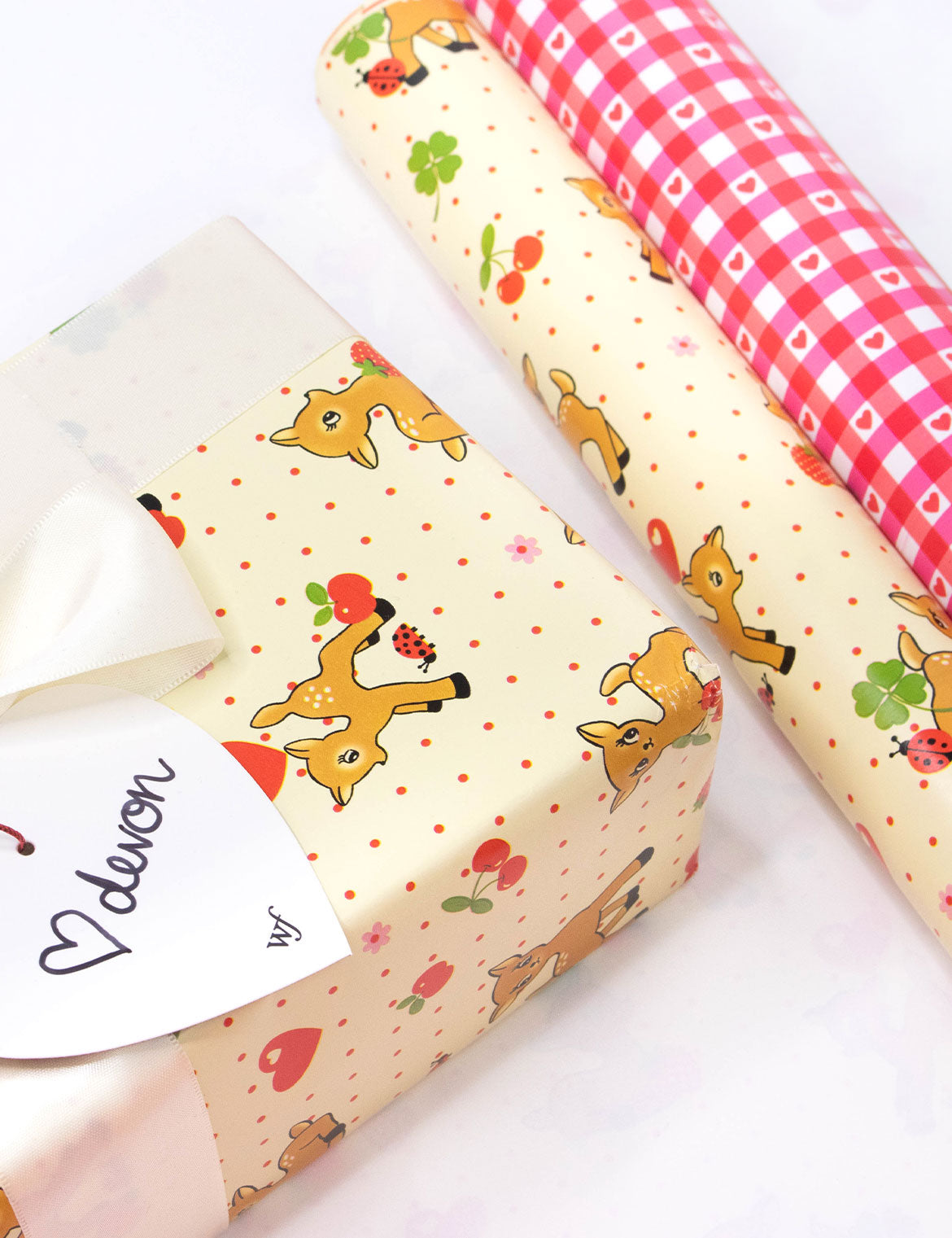 Oh Deer and Red Gingham Hearts Gift Wrap - 2 pack from Wildflower Cases