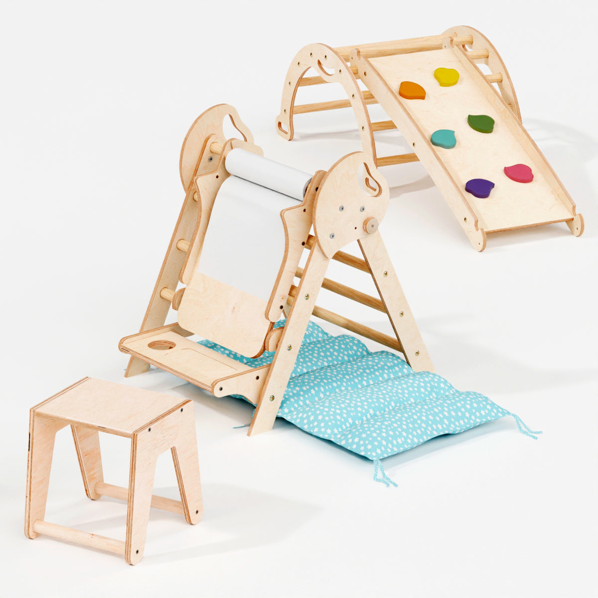 4in1 Montessori Climbing Set: Pikler Triangle, Arch, Slide Board, and Cushion for Toddlers (1–3 Years) from Goodevas