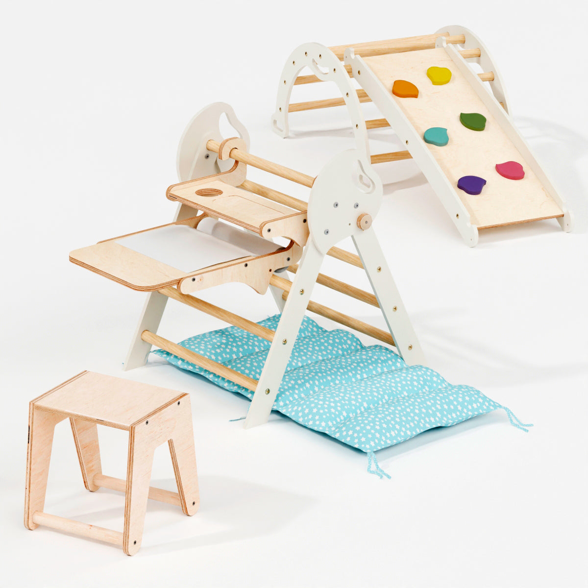 4in1 Montessori Climbing Set: Pikler Triangle, Arch, Slide Board, and Cushion for Toddlers (1–3 Years) from Goodevas