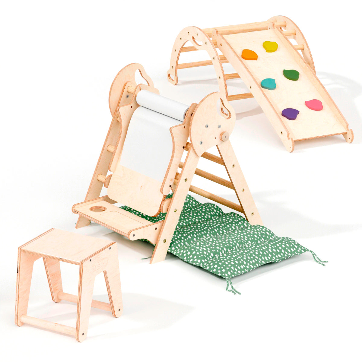 4in1 Montessori Climbing Set: Pikler Triangle, Arch, Slide Board, and Cushion for Toddlers (1–3 Years) from Goodevas