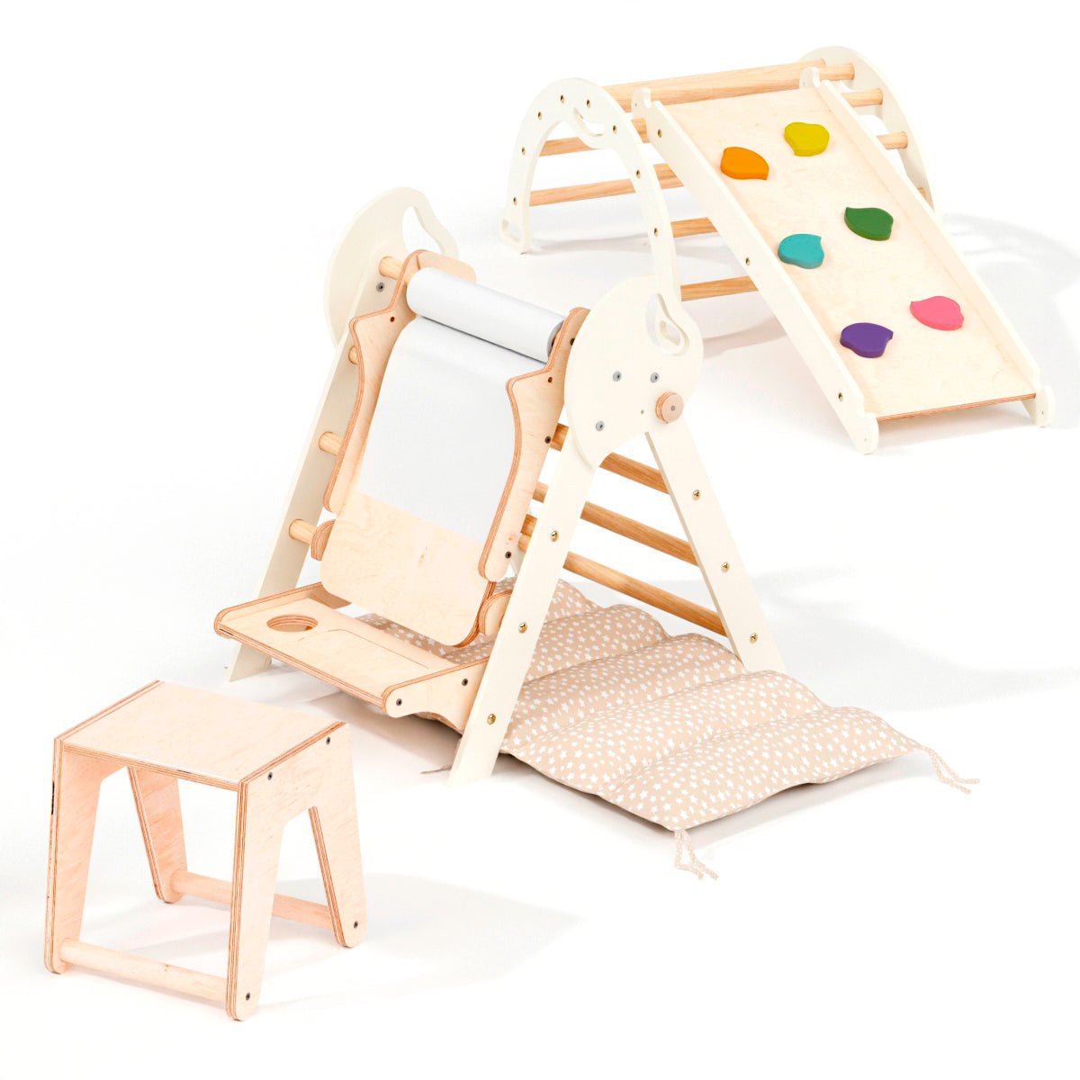 4in1 Montessori Climbing Set: Pikler Triangle, Arch, Slide Board, and Cushion for Toddlers (1–3 Years) from Goodevas