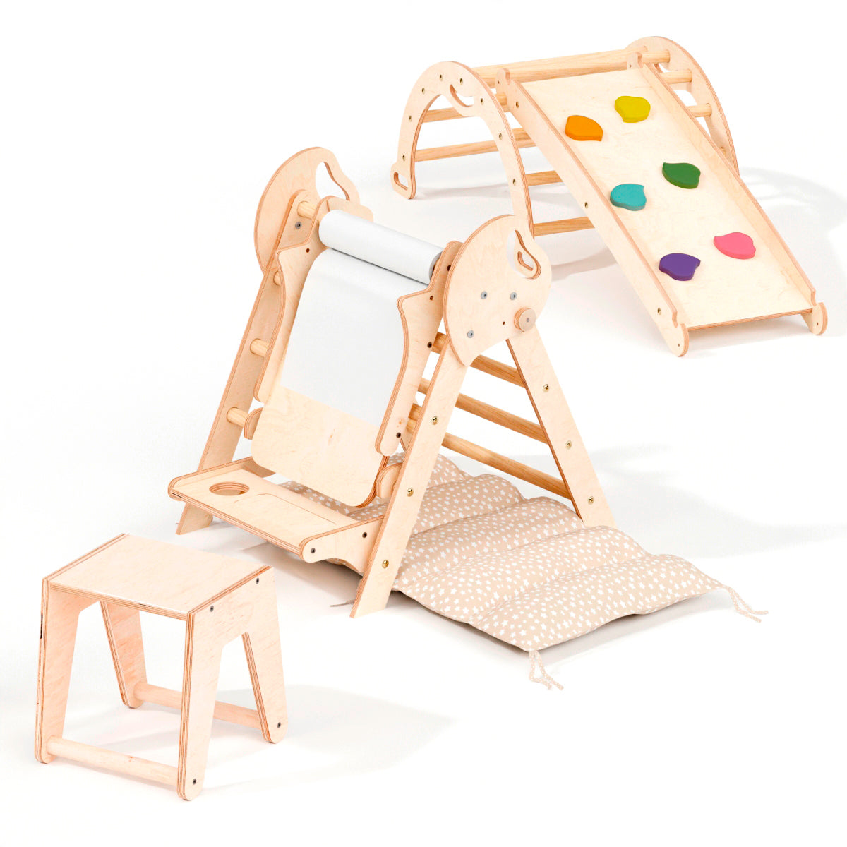 4in1 Montessori Climbing Set: Pikler Triangle, Arch, Slide Board, and Cushion for Toddlers (1–3 Years) from Goodevas