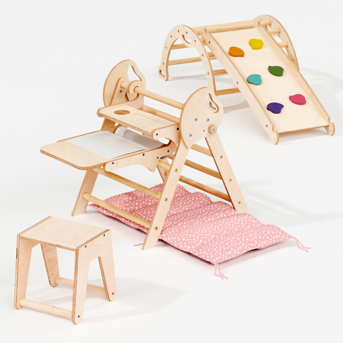 4in1 Montessori Climbing Set: Pikler Triangle, Arch, Slide Board, and Cushion for Toddlers (1–3 Years) from Goodevas