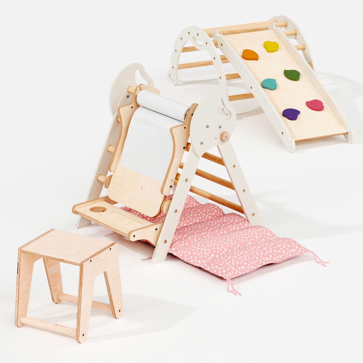 4in1 Montessori Climbing Set: Pikler Triangle, Arch, Slide Board, and Cushion for Toddlers (1–3 Years) from Goodevas