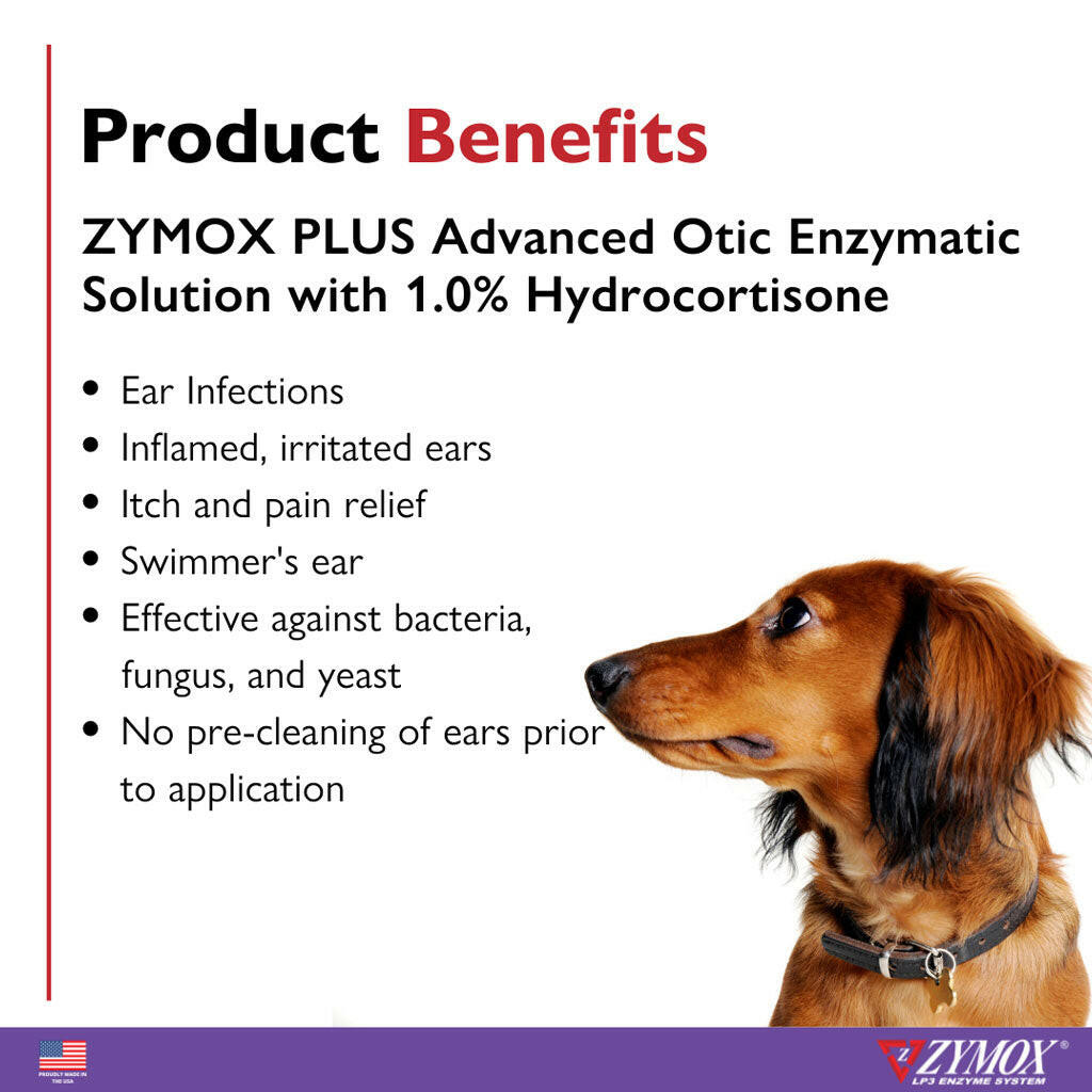 ZYMOX Plus Advanced Otic Enzymatic Solution With 1% Hydrocortisone (1.25 oz) from HardyPaw