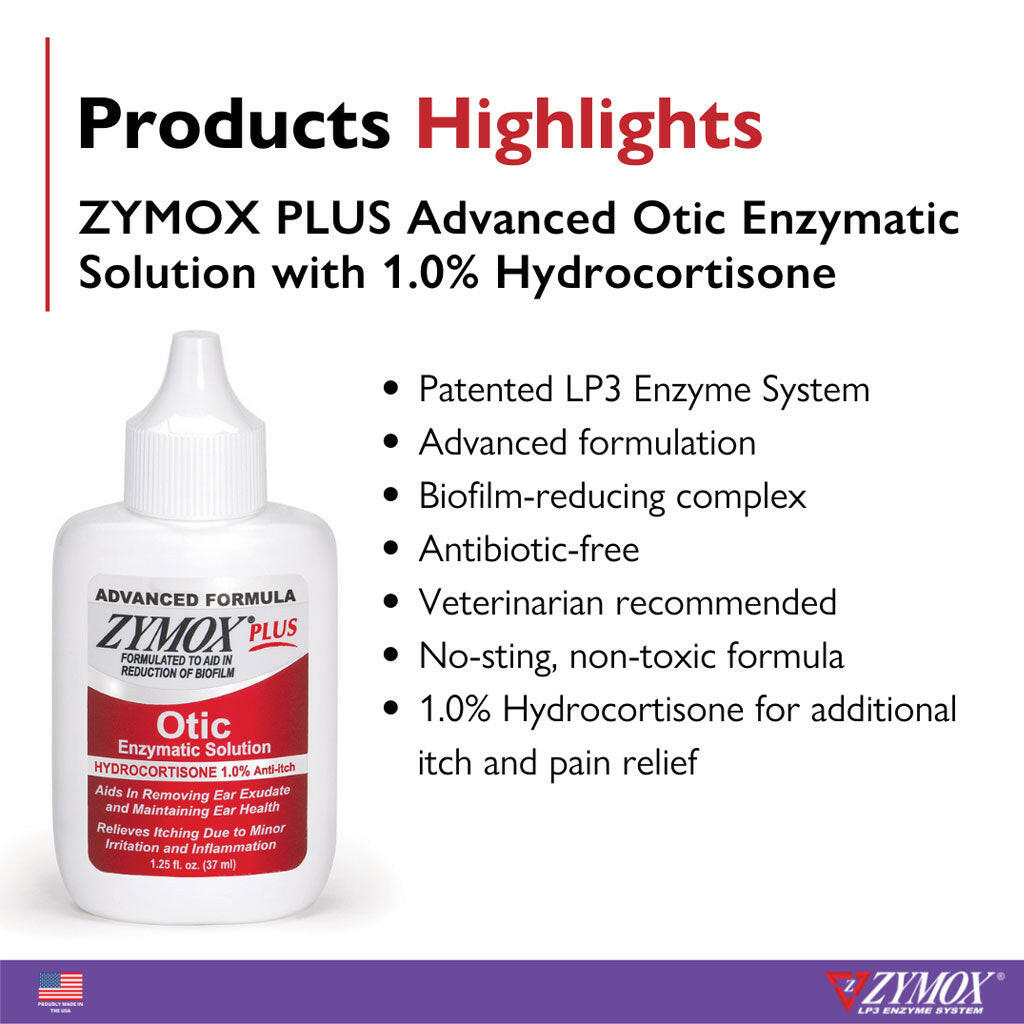 ZYMOX Plus Advanced Otic Enzymatic Solution With 1% Hydrocortisone (1.25 oz) from HardyPaw