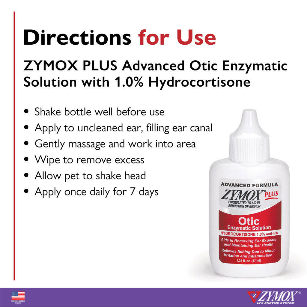 ZYMOX Plus Advanced Otic Enzymatic Solution With 1% Hydrocortisone (1.25 oz) from HardyPaw