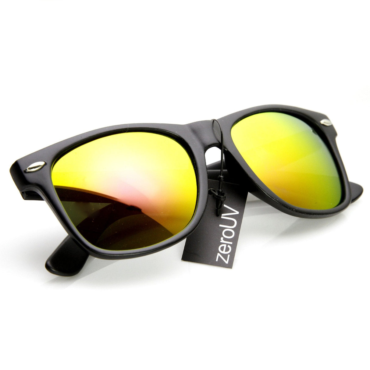 Flat Matte Black Mirrored Polarized Lens Horned Rim Sunglasses 8030 from zeroUV