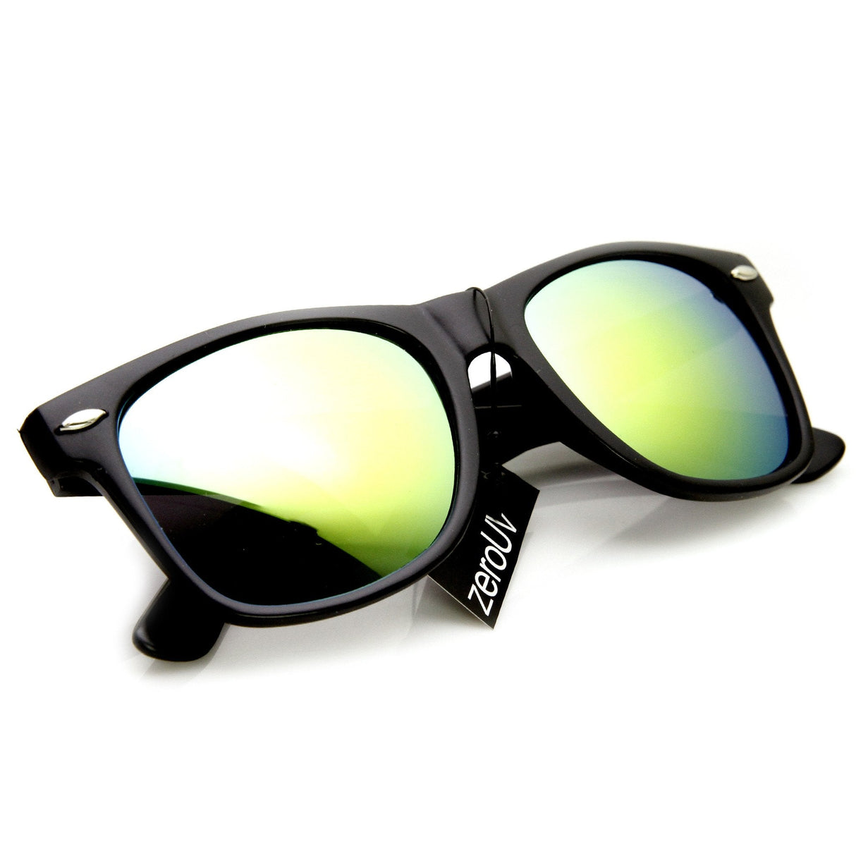 Flat Matte Black Mirrored Polarized Lens Horned Rim Sunglasses 8030 from zeroUV