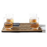 2nd Amendment American Flag Whiskey Glasses, Set of 4 Hand Blown Old Fashioned Whiskey Rocks Glasses, Wood Flag Tray with Patriots Gun Rights Law & Military Gift Set from The Wine Savant