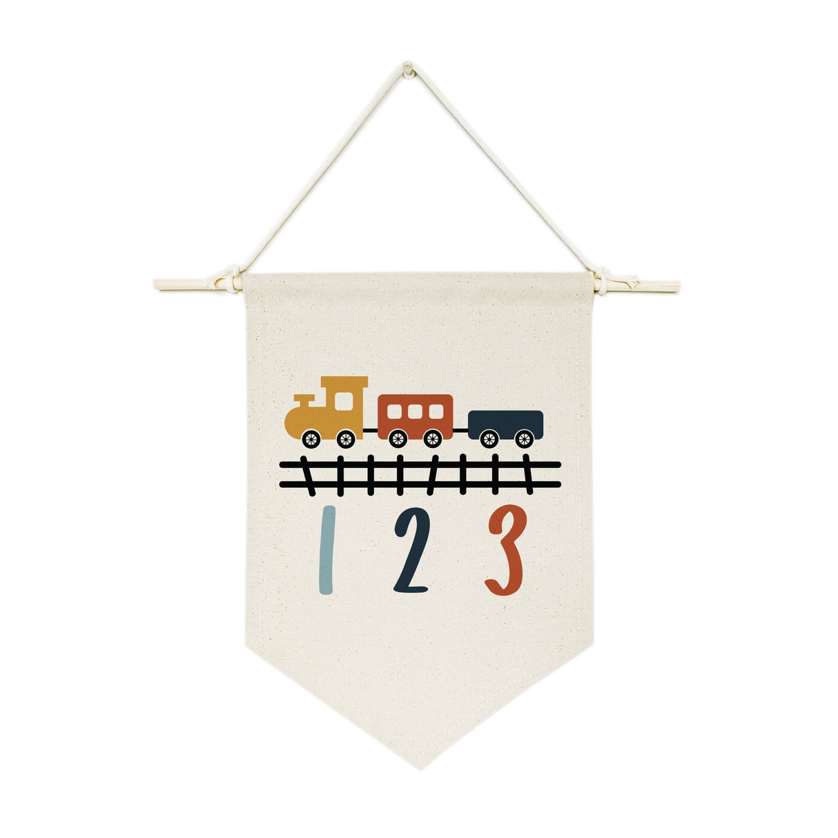 Train and Numbers Hanging Wall Banner from The Cotton & Canvas Co.