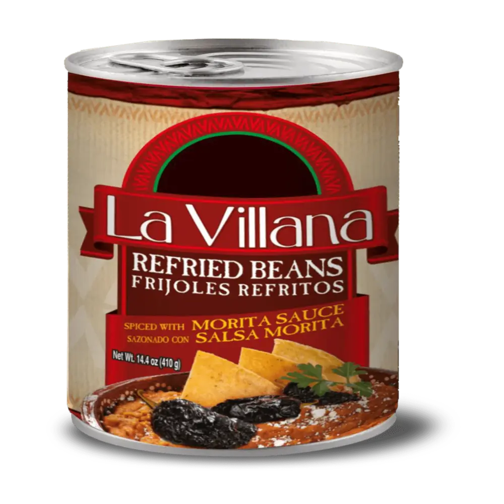 La Villana Refried Beans with Morita Sauce 24 units of 14.4 oz cans from Mexmax INC.