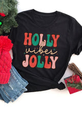 Black HOLLY JOLLY Vibes Christmas Crew Neck T Shirt from MsDressly