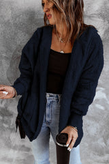 Blue Soft Fleece Hooded Open Front Coat From MsDressly