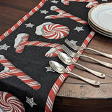 DaDa Bedding Peppermint Joy Red Black Holiday Tapestry Dining Table Runner (12904) from DaDalogy Bedding Collection