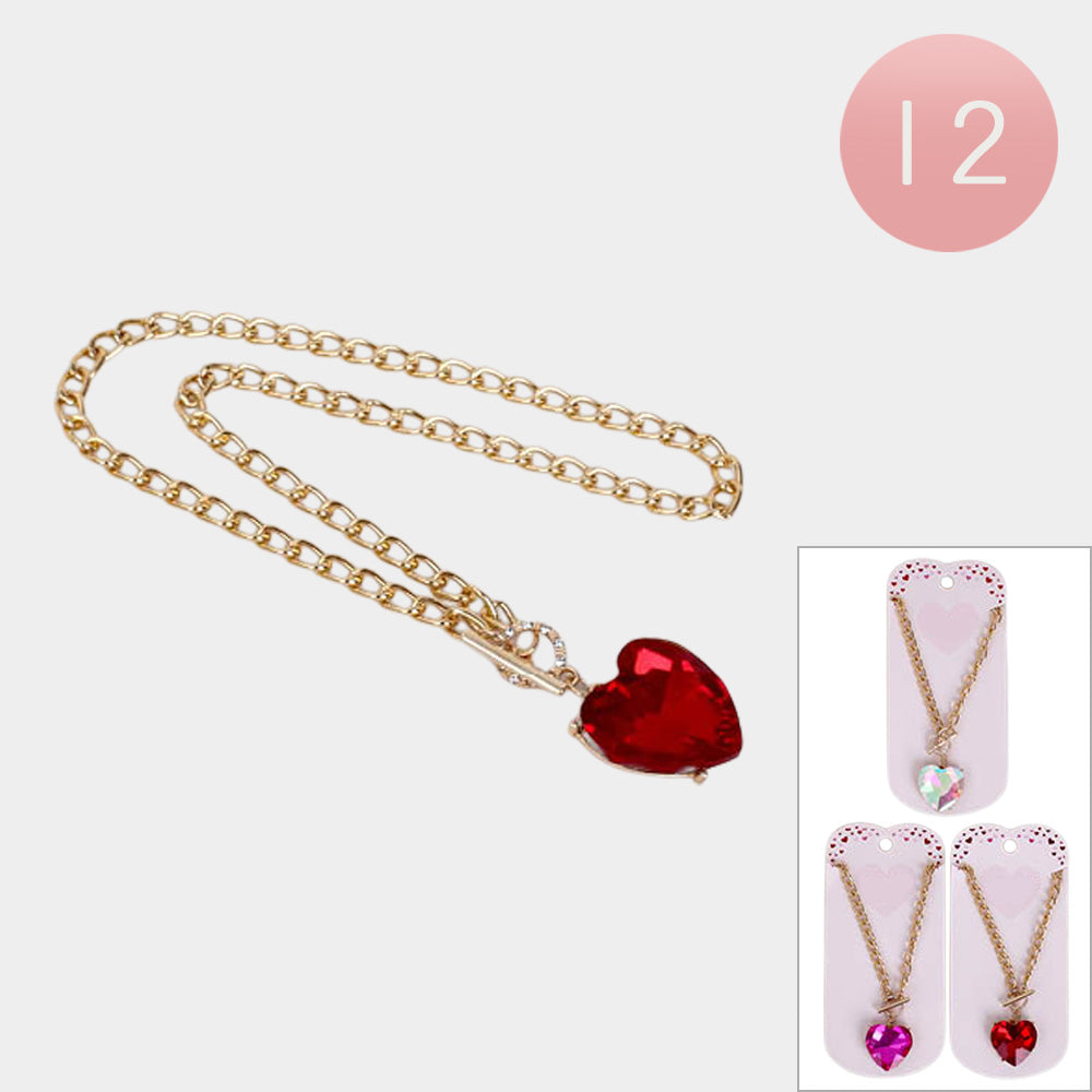 12PCS - Heart Stone Pendant Toggle Necklaces Jewelry Set from Madeline Love
