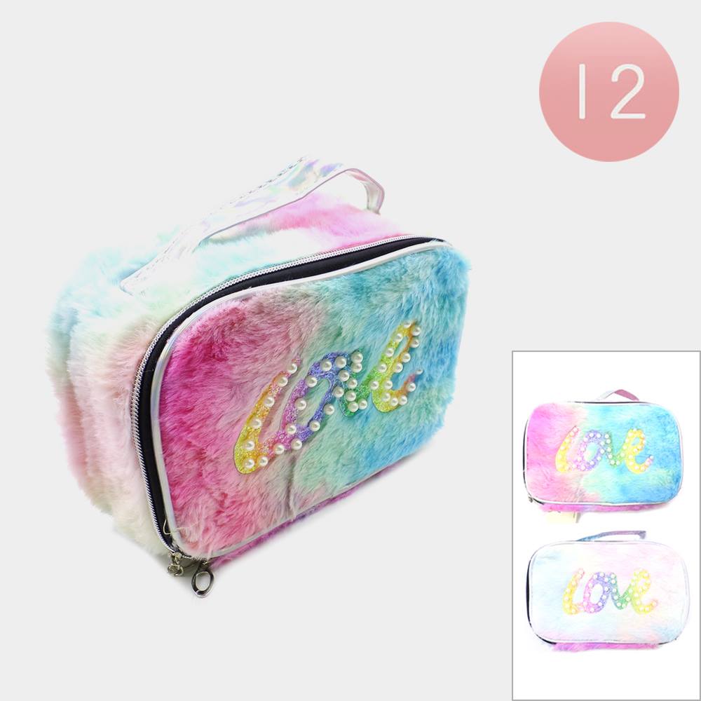 12PCS - Love Message Faux Fur Pouch Bags from Madeline Love
