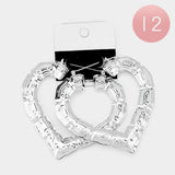 12Pairs- Medium Metal Bamboo Heart Pin Catch Earrings from Madeline Love