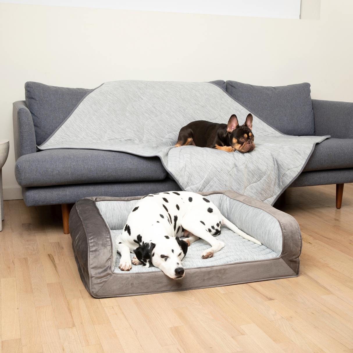 PupChill™ Cooling Bolster Dog Bed + Waterproof Blanket Bundle - Arctic Grey from Paw.com