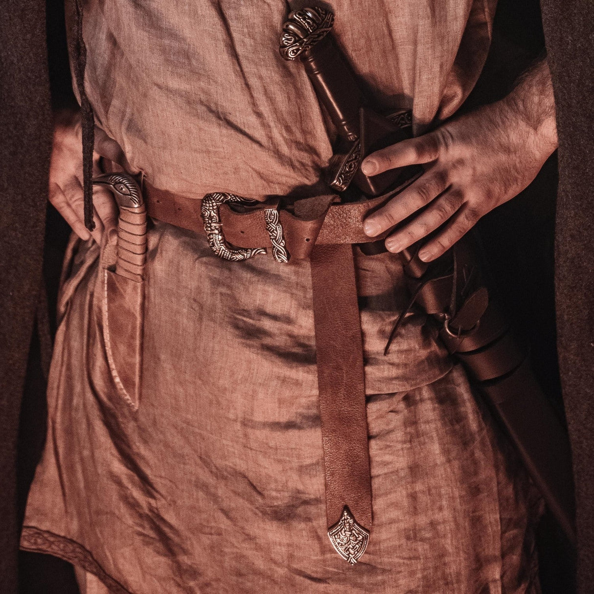 Brown Leather Belt with Brass Buckle & Tip from Norse Tradesman
