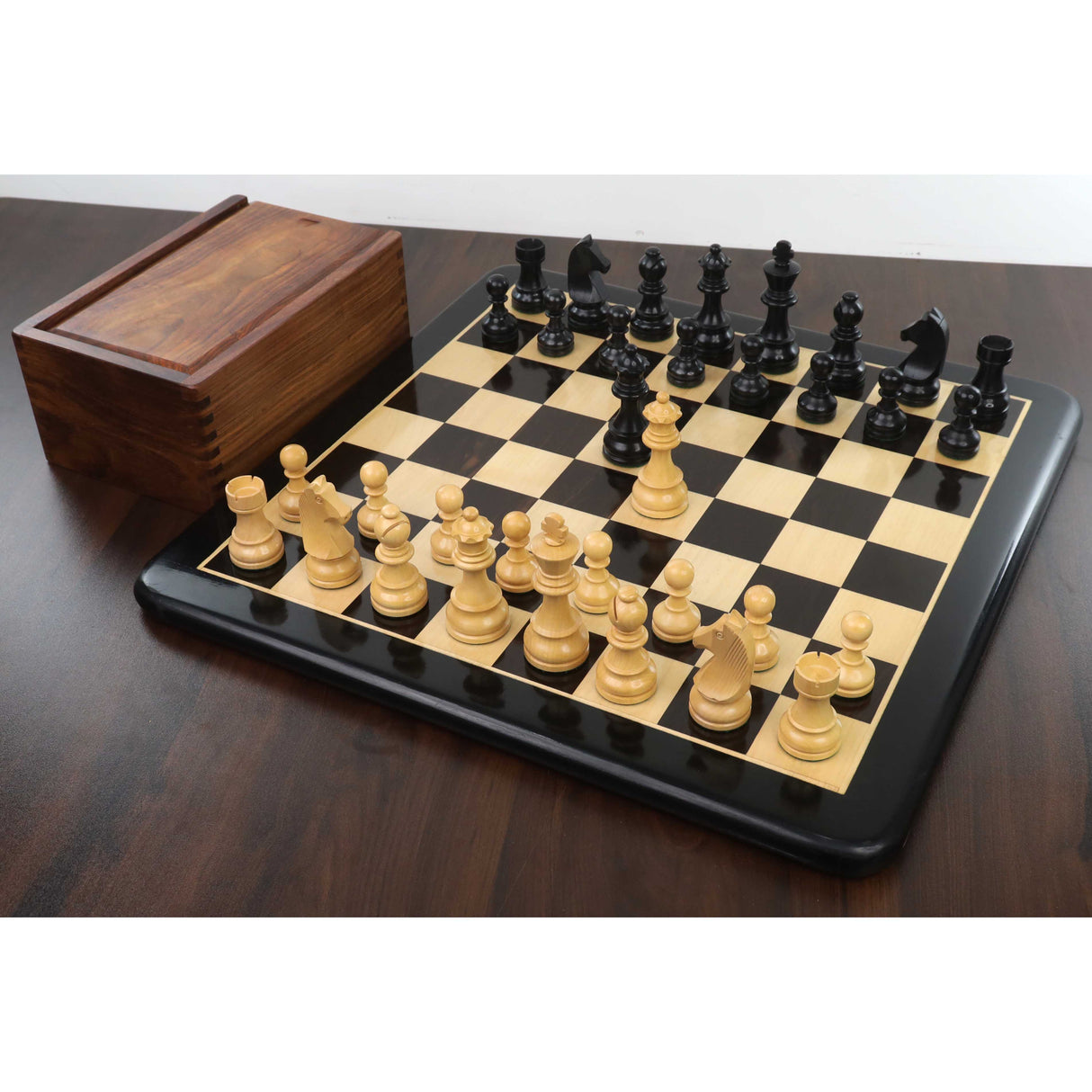 3.9" Tournament Chess Set Combo -Pieces in Ebonised boxwood with Board and Box from Royal Chess Mall