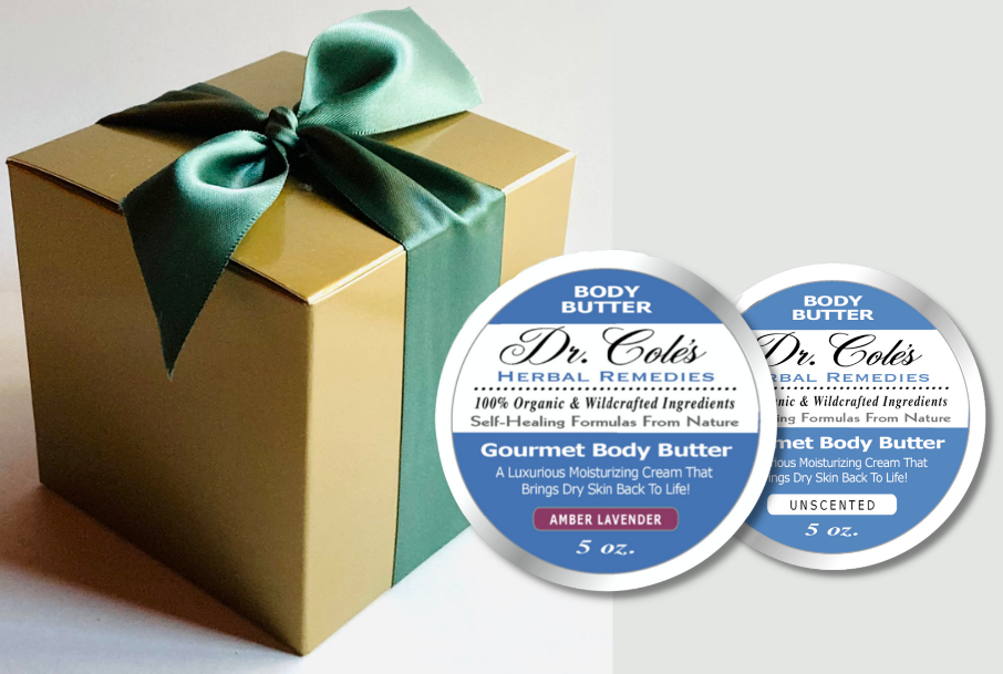 Two Gourmet Body Butters - #13: Unscented and Amber Lavender From Dr. Cole's Herbal Remedies