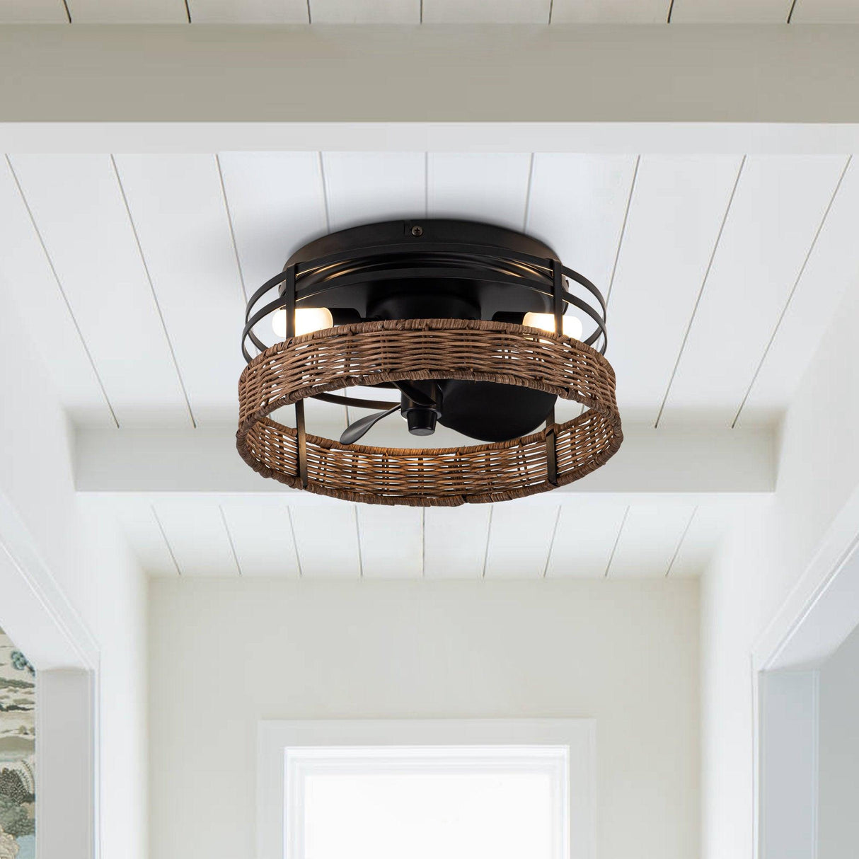Farmhouse Flush Mount Reversible Ceiling Fan with Lighting and Remote Control From ParrotUncle