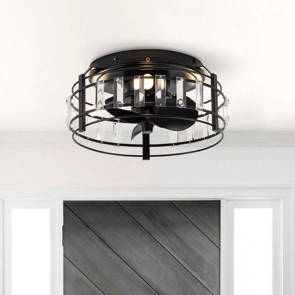 Modern DC Motor Flush Mount Reversible Crystal Ceiling Fan with Lighting and Remote Control From ParrotUncle