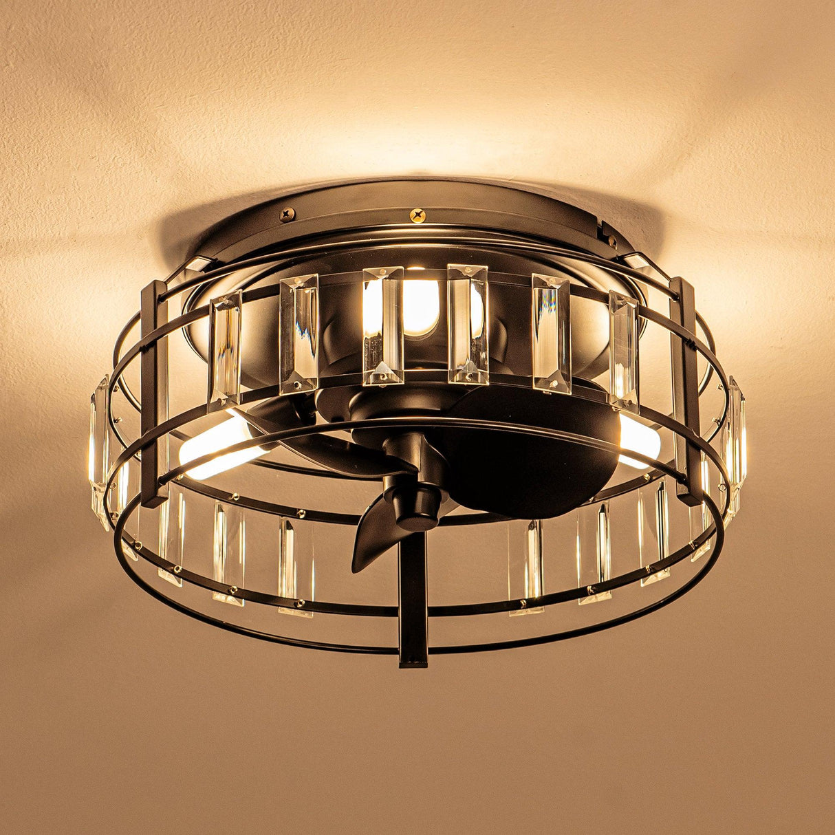 Modern DC Motor Flush Mount Reversible Crystal Ceiling Fan with Lighting and Remote Control From ParrotUncle