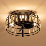 Modern DC Motor Flush Mount Reversible Crystal Ceiling Fan with Lighting and Remote Control From ParrotUncle