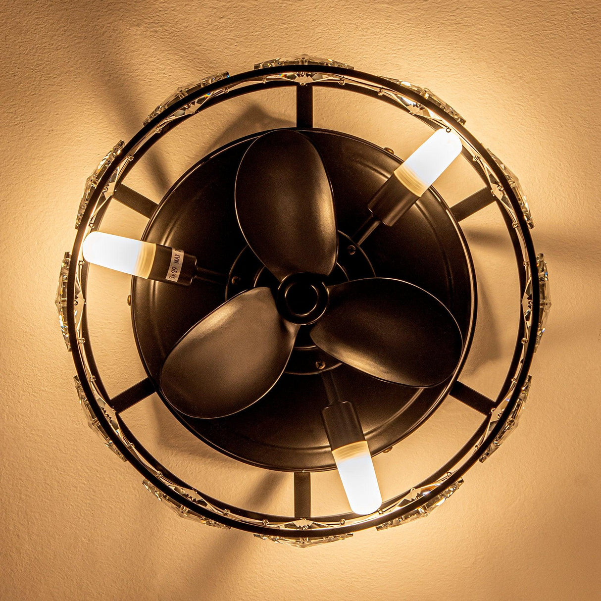 Srinager Modern DC Motor Flush Mount Reversible Crystal Ceiling Fan with Lighting and Remote Control From ParrotUncle