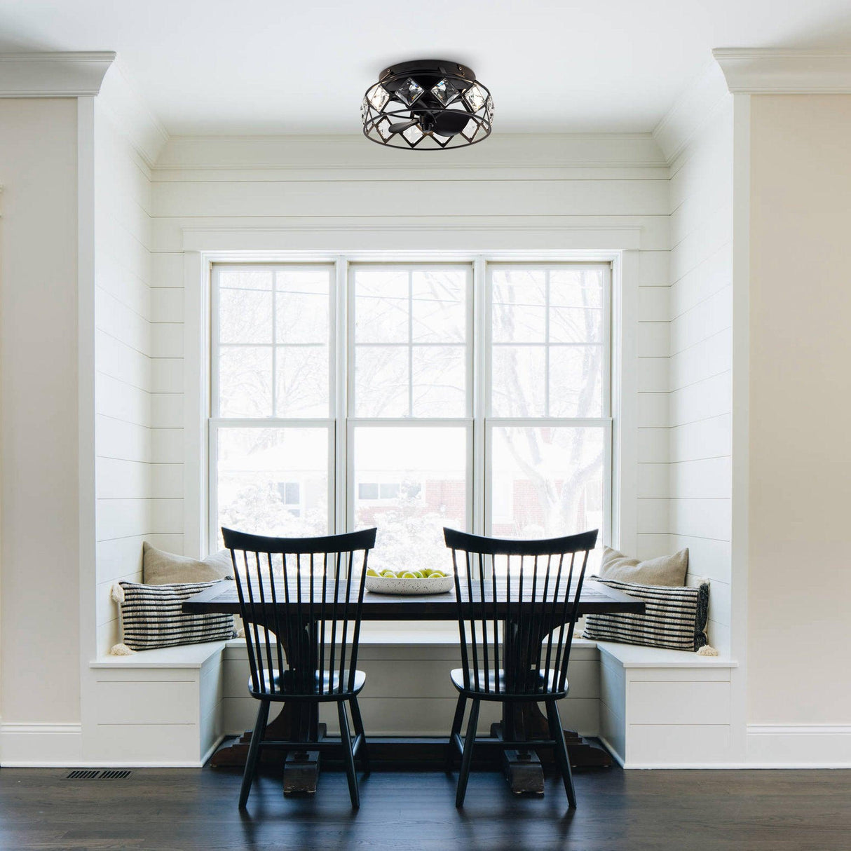 Srinager Modern DC Motor Flush Mount Reversible Crystal Ceiling Fan with Lighting and Remote Control From ParrotUncle