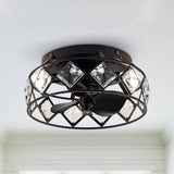 Srinager Modern DC Motor Flush Mount Reversible Crystal Ceiling Fan with Lighting and Remote Control From ParrotUncle