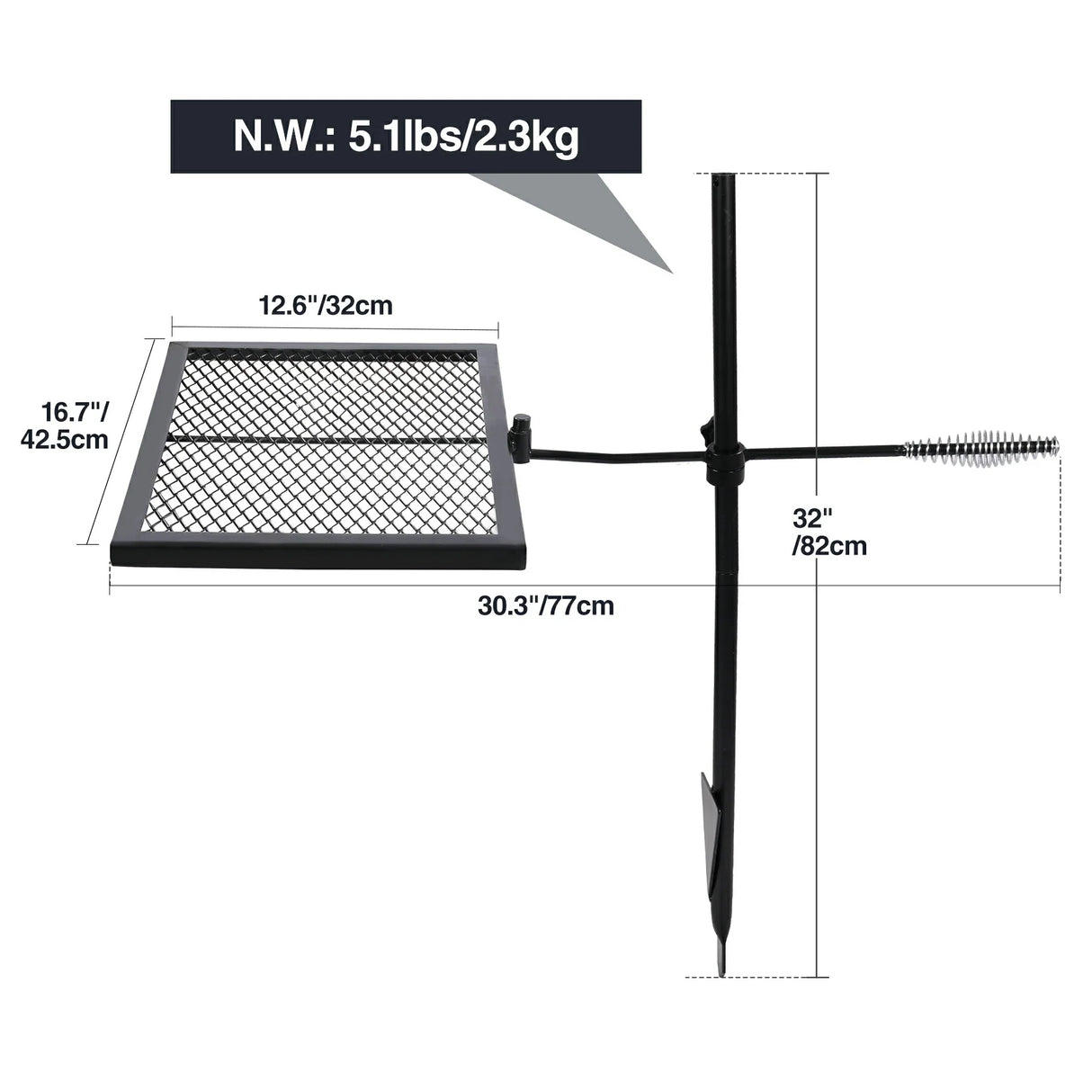 Folding Swivel Campfire Grill Heavy Duty Steel Grate with Carrying Bag for Outdoor Open Flame Cooking From Redcamp
