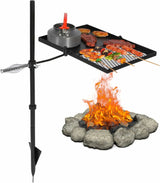 Folding Swivel Campfire Grill Heavy Duty Steel Grate with Carrying Bag for Outdoor Open Flame Cooking From Redcamp