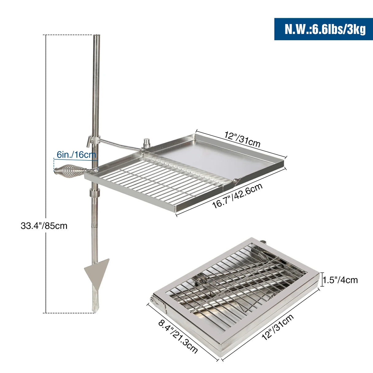 Folding Swivel Campfire Grill Heavy Duty Steel Grate with Carrying Bag for Outdoor Open Flame Cooking From Redcamp