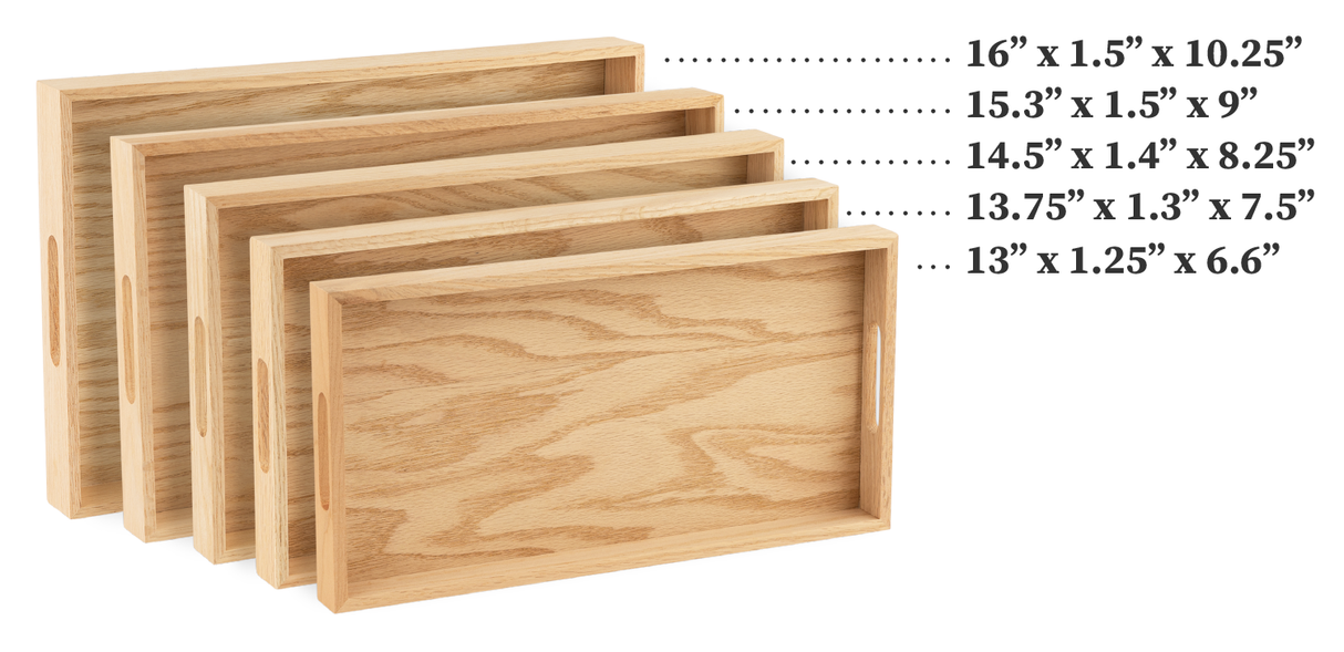 Oak Wood Nested Serving Trays  Five Piece Set of Rectangular Quality Wooden Trays with Cut Out Handles from Hammont