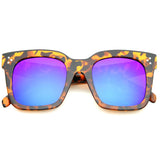 Bold Oversize Flat Mirror Lens Square Frame Horn Rimmed Sunglasses 50mm - A100 from zeroUV