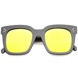 Bold Oversize Flat Mirror Lens Square Frame Horn Rimmed Sunglasses 50mm - A100 from zeroUV